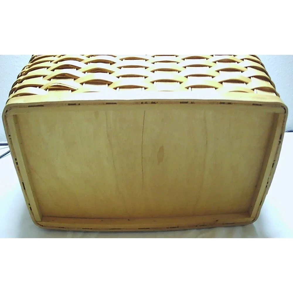 Vintage Longaberger Basket w/Apple Motif Lid, Handles, Fabric Liner 12x8x8.5